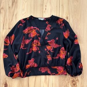 Nine West Red Black Floral Long Sleeve Size XXL